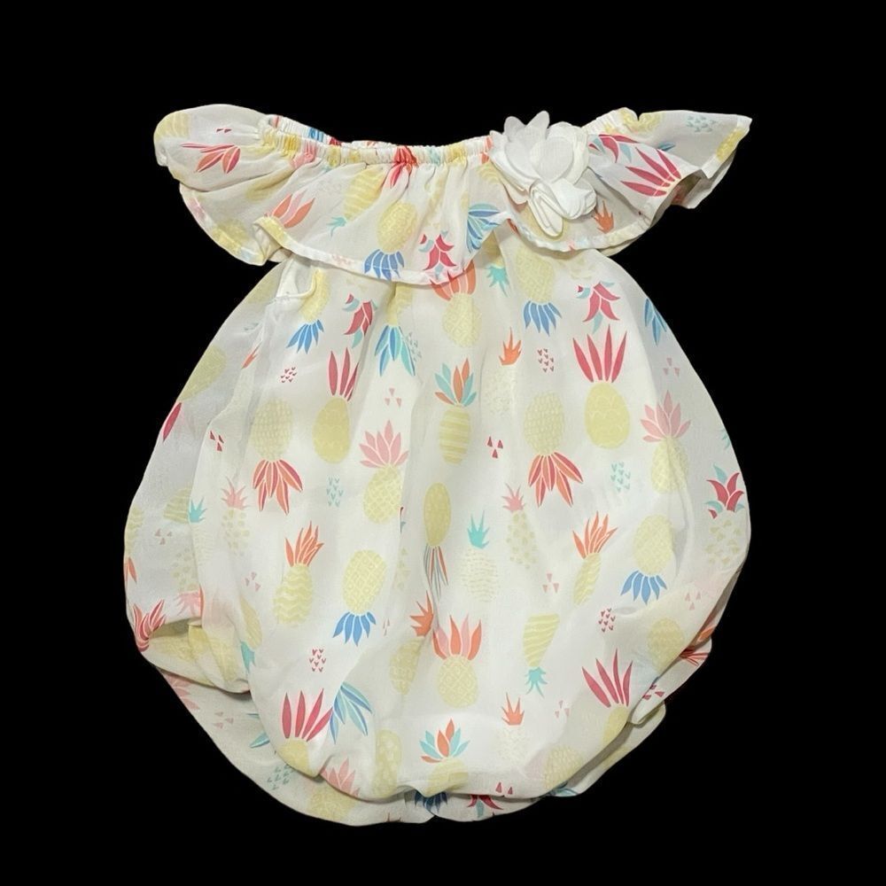 Emporio Baby Off Shoulder Bubble Onsie Outfit Pineapple White Yellow Pink 3-6 M
